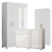 Guarda Roupa Com Espelho Infantil Madri Com Cômoda Texas E Armário Multiuso Jade Branco Brilho – Moval - 1