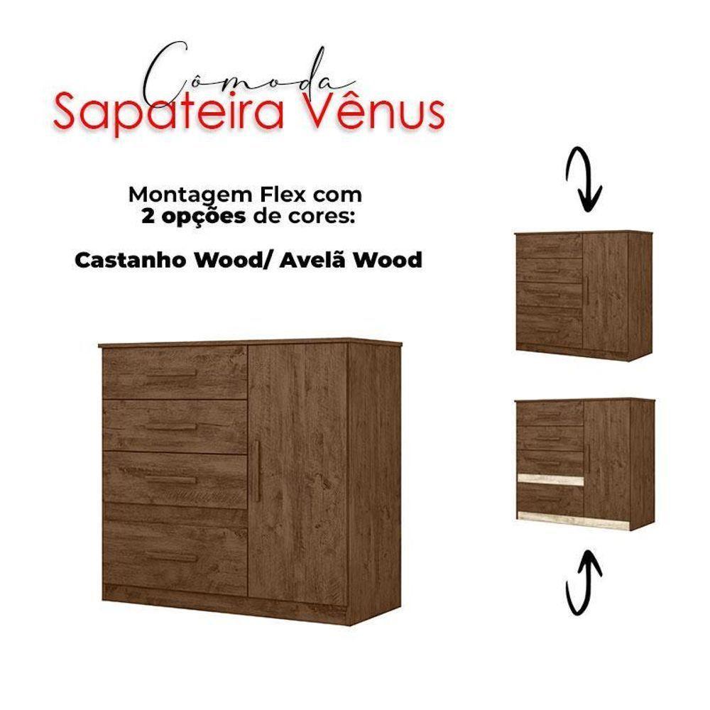 Guarda Roupa Com Espelho Casal Ms912 Com Cômoda Vênus E Armário Multiuso New íris Castanho Wood – Moval - 6