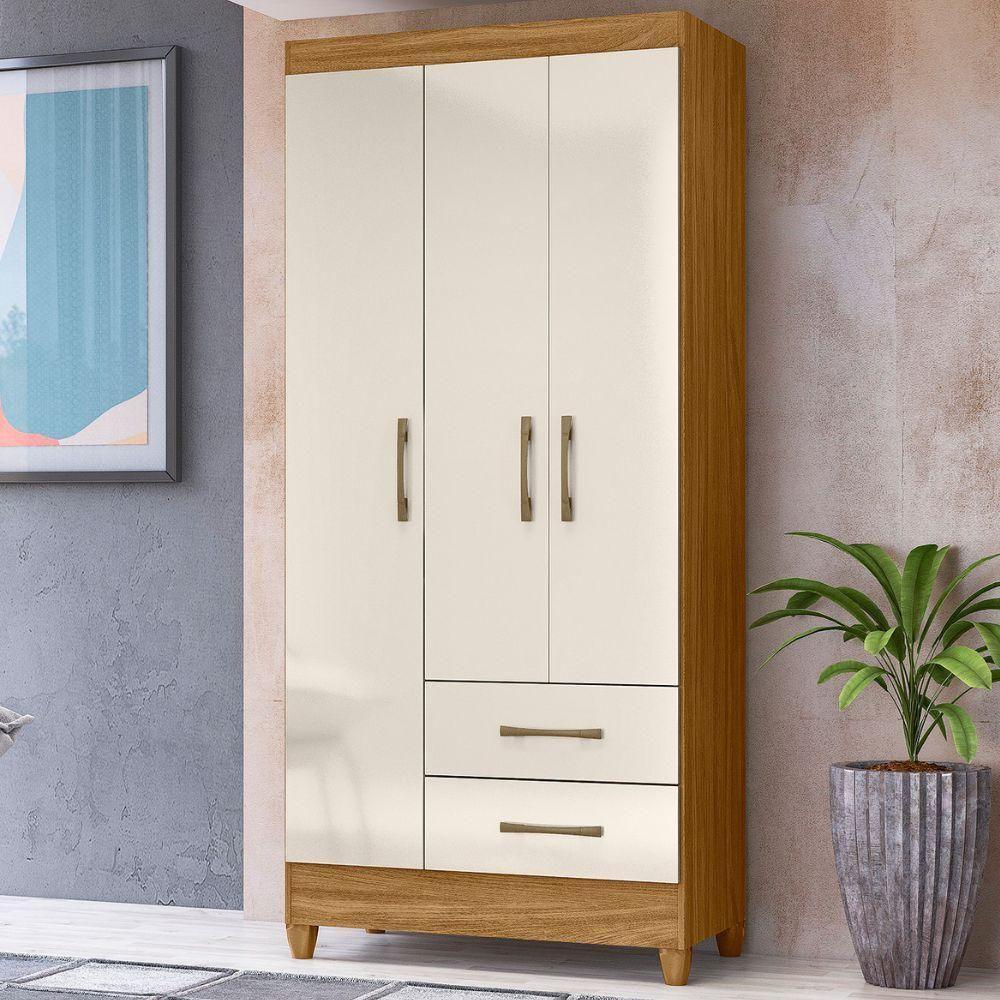 Guarda Roupa Solteiro Lima 3 Portas 182x82 Cm Freijo Off White Moval - 2