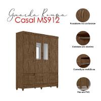 Guarda Roupa Com Espelho Casal Ms912 Com Cômoda Ms913 E Armário Multiuso New íris Castanho Wood – Moval - 3