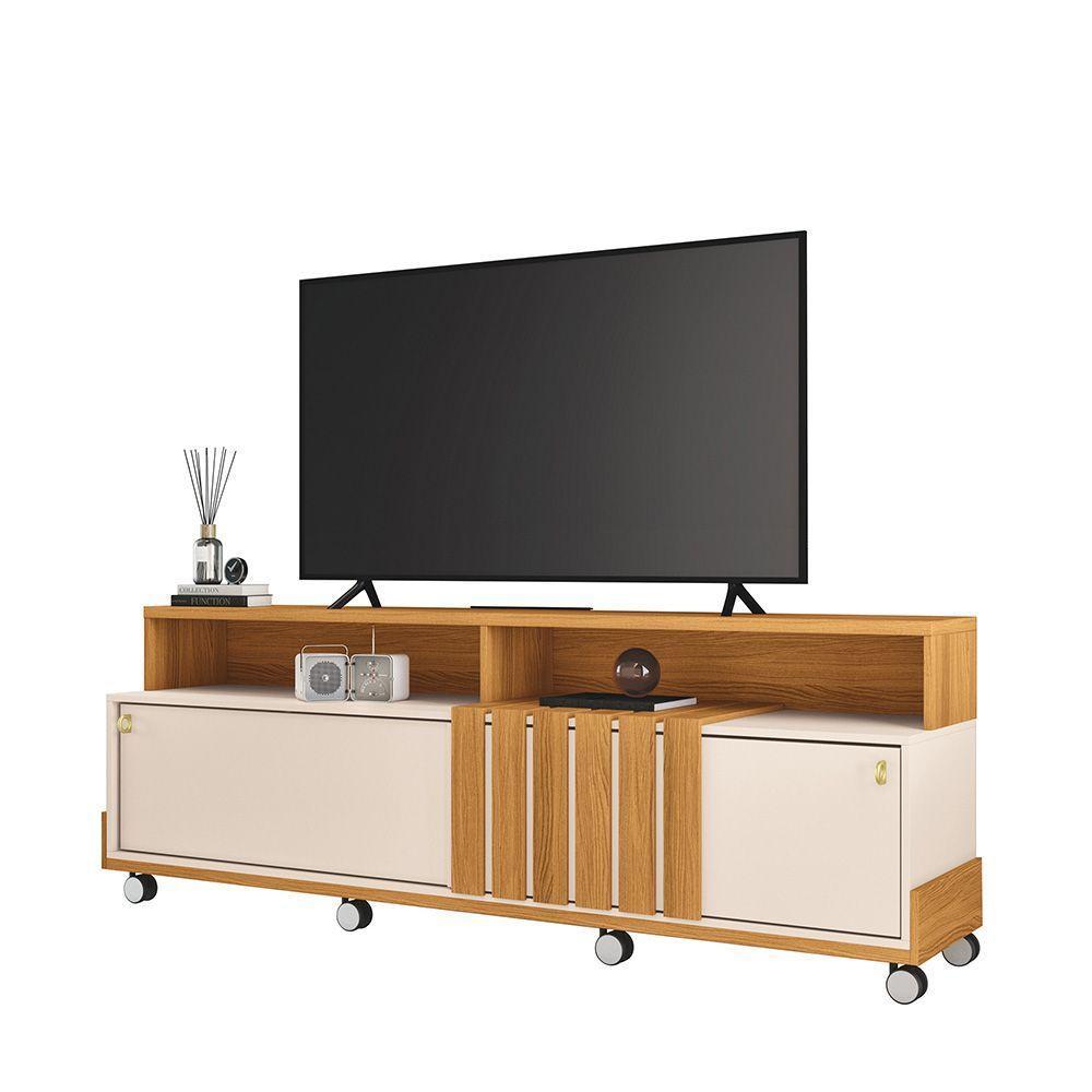 Painel Para Tv 70? Bancada Com Rodízio Karen 1.8 Cinamomo-off White H01 - DRossi - 1
