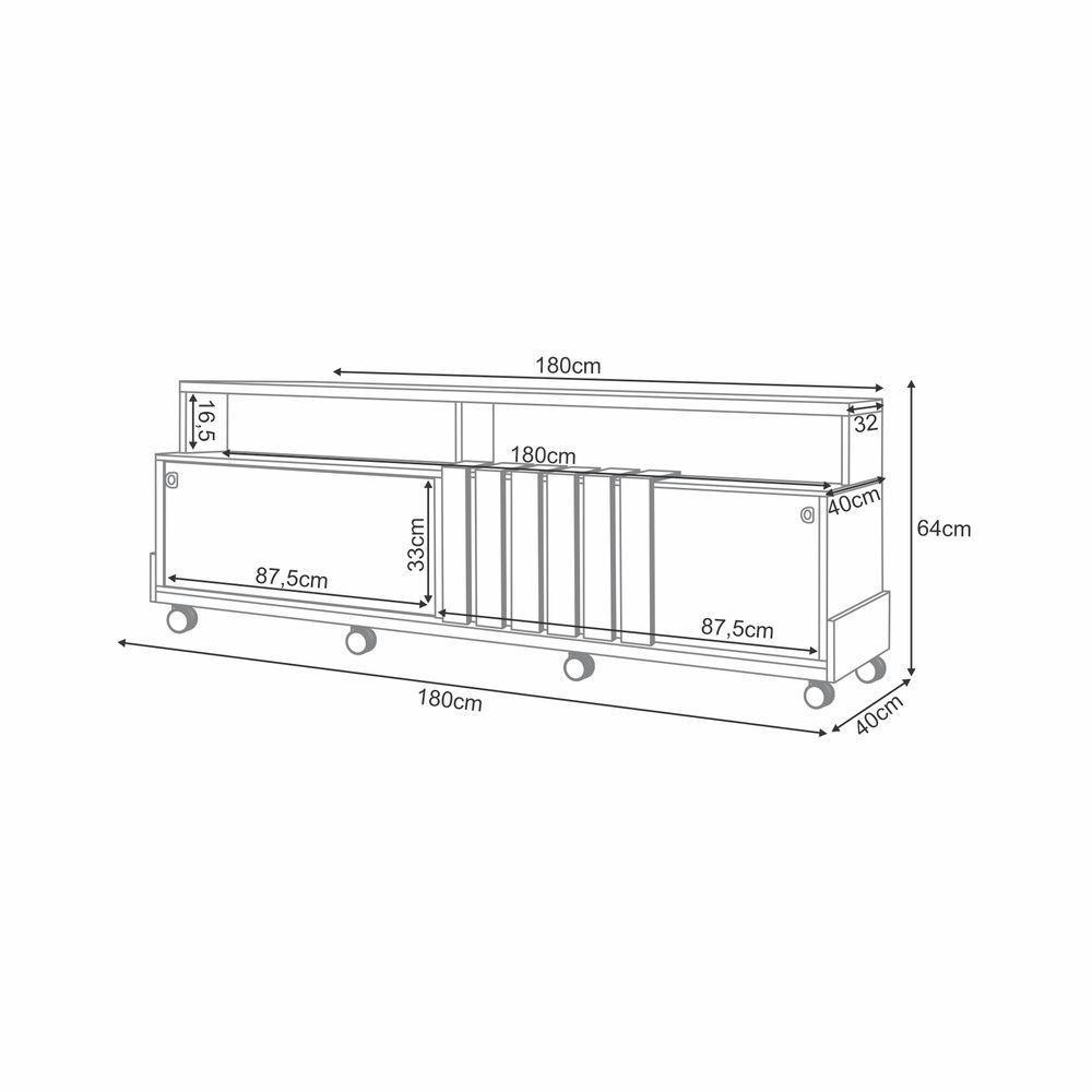 Painel Para Tv 70? Bancada Com Rodízio Karen 1.8 Cinamomo-off White H01 - DRossi - 6