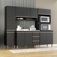 Cozinha Modulada Sabrina Balcão Pia Torre Quente Menu Móveis Preto - 1