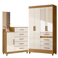 Guarda Roupa Solteiro Sobral Com Espelho E Cômoda Lisboa Freijó Off White – Moval - 1