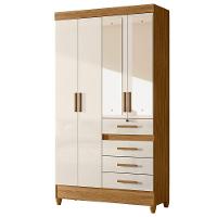 Guarda Roupa Solteiro Sobral 4p Espelho 110 Cm Freijo Off White Moval - 1