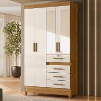Guarda Roupa Solteiro Sobral 4p Espelho 110 Cm Freijo Off White Moval - 2