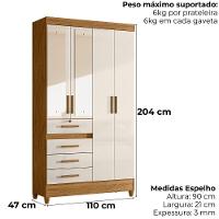 Guarda Roupa Solteiro Sobral 4p Espelho 110 Cm Freijo Off White Moval - 3