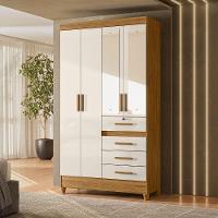 Guarda Roupa Solteiro Sobral 4p Espelho 110 Cm Freijo Off White Moval - 6