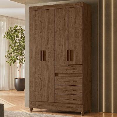Guarda Roupa Solteiro Sobral 4 Portas Bater Castanho Wood MDP
