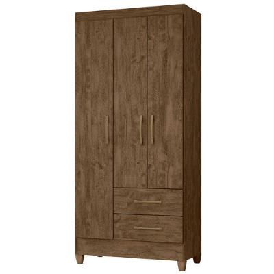 Guarda Roupa Solteiro Lima 3 Portas Bater Castanho Wood MDP