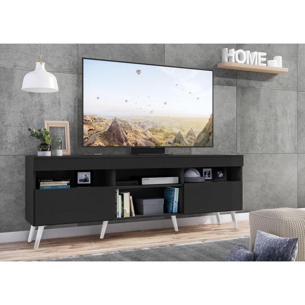 Rack Tv 65" Retrô 2 Portas Paris Multimóveis V3327 Preto/Branco Preto/Branco - 2