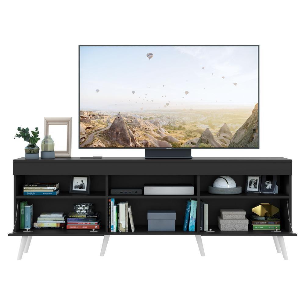 Rack Tv 65" Retrô 2 Portas Paris Multimóveis V3327 Preto/Branco Preto/Branco - 4