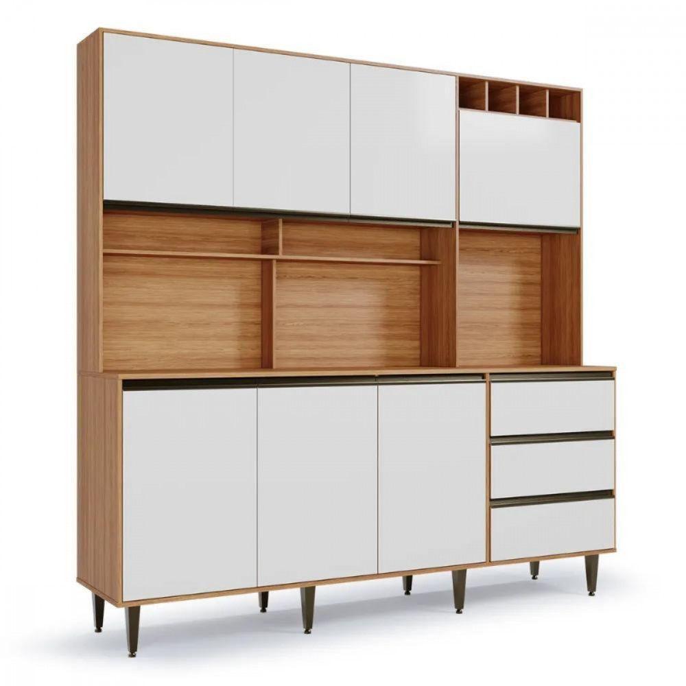 Armário De Cozinha Versatti 7 Portas 3 Gavetas Batrol Freijo Com Off White - 1