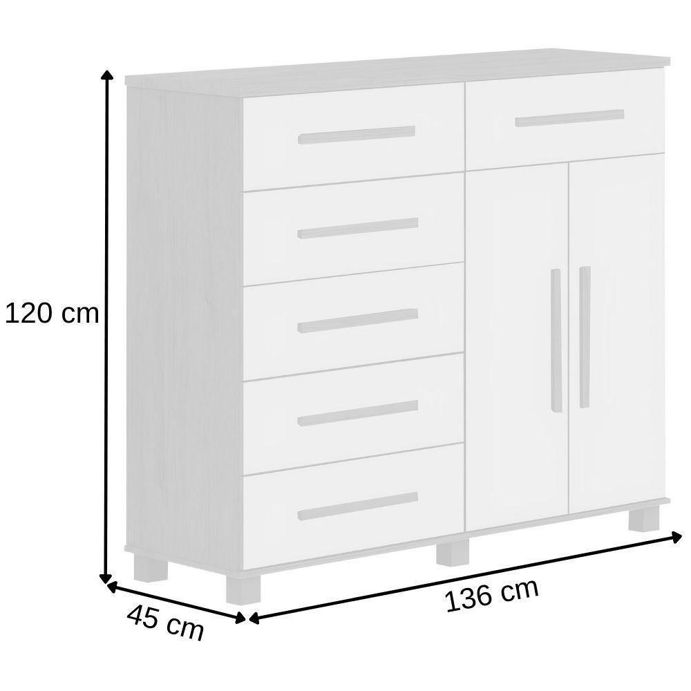 Cômoda São Paulo Cinamomo Off White 2 Portas 6 Gavetas Leifer Móveis - 2