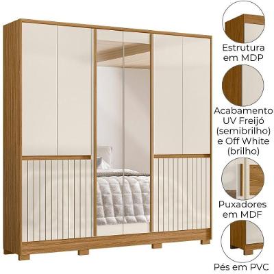 Guarda Roupa Casal Alasca 10 Portas Bater Freijo Off White MDP-MDF