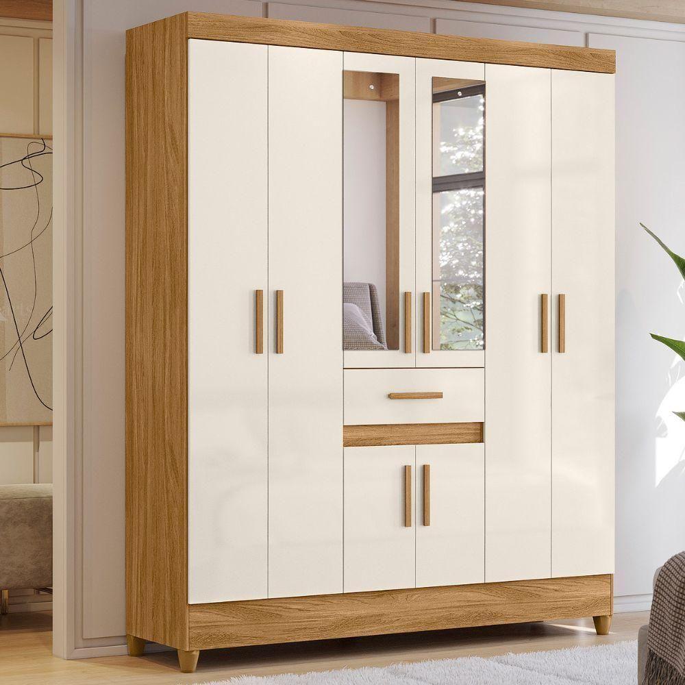 Guarda Roupa Casal Portugal 6p Espelho 165 Cm Freijo Off White Moval - 2