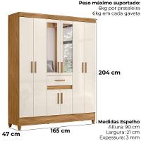 Guarda Roupa Casal Portugal 6p Espelho 165 Cm Freijo Off White Moval - 3