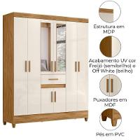 Guarda Roupa Casal Portugal 6p Espelho 165 Cm Freijo Off White Moval - 5