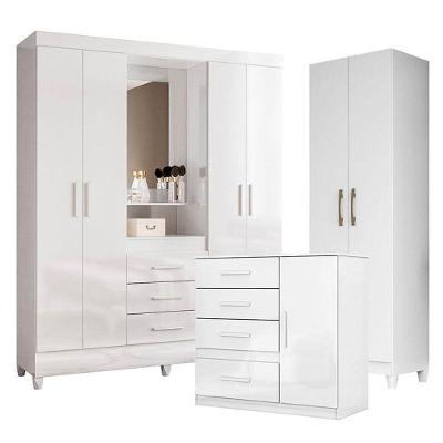 Guarda Roupa Casal Capelinha Capri Com Cômoda Vênus E Armário Multiuso New íris Branco Brilho – Moval