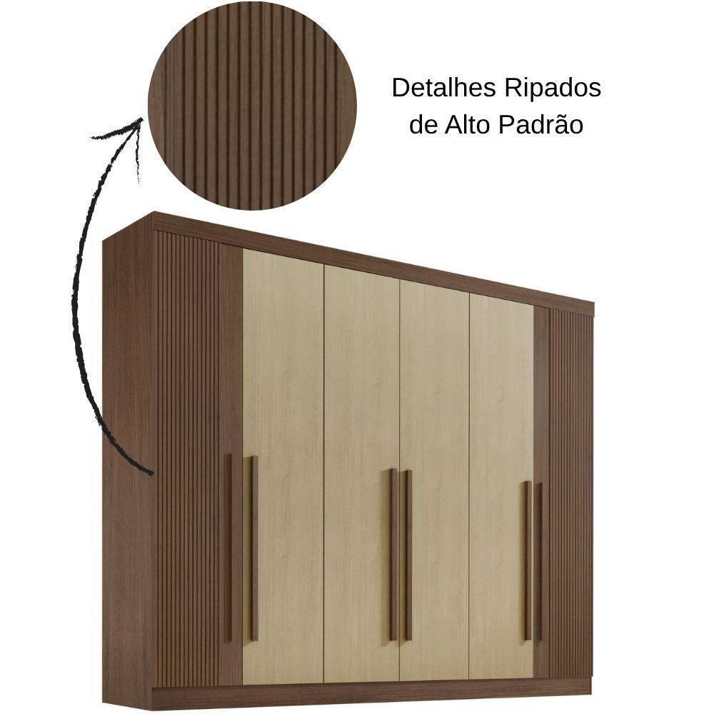 Guarda Roupa Da Vinci Plus Ripado Castanho Linho 6 Portas 6 Gavetas D?doro - 4