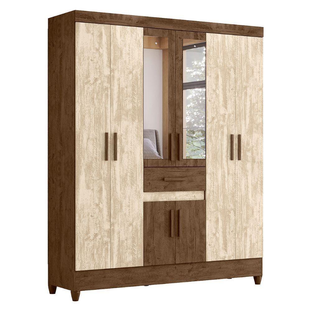 Guarda Roupa Casal Portugal 6p Espelho 165 Cm Castanho Wood Avela Wood Moval - 1