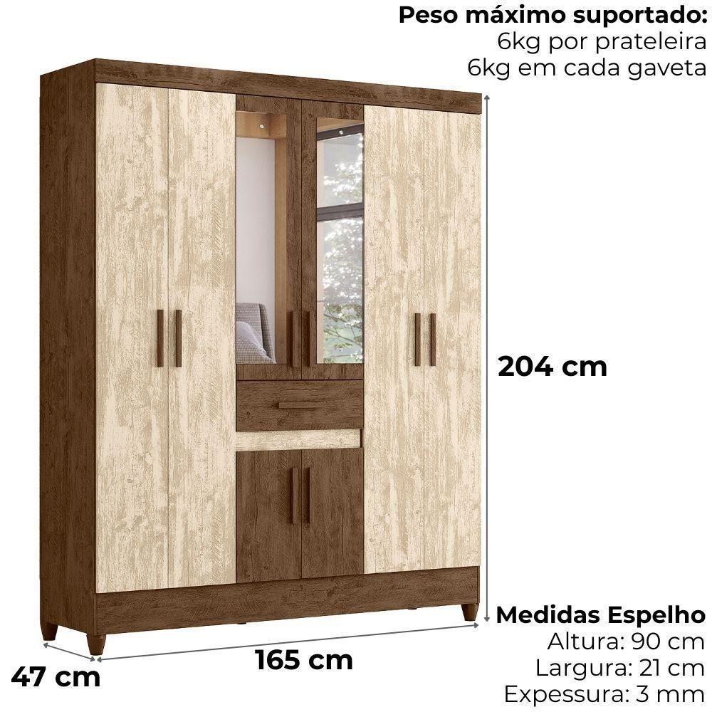 Guarda Roupa Casal Portugal 6p Espelho 165 Cm Castanho Wood Avela Wood Moval - 3