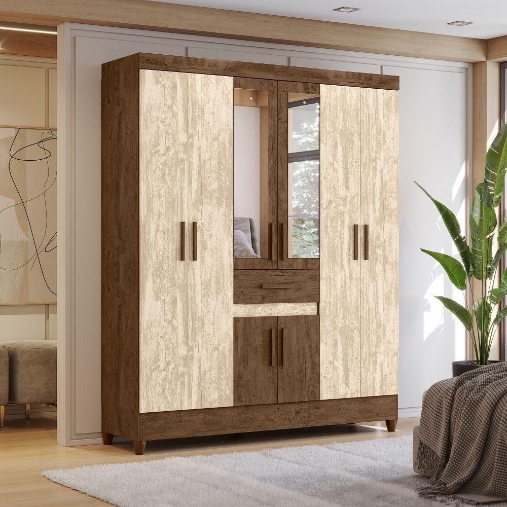 Guarda Roupa Casal Portugal 6p Espelho 165 Cm Castanho Wood Avela Wood Moval - 7