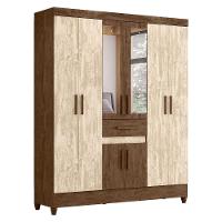 Guarda Roupa Casal Portugal 6p Espelho 165 Cm Castanho Wood Avela Wood Moval - 1