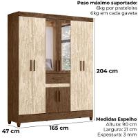 Guarda Roupa Casal Portugal 6p Espelho 165 Cm Castanho Wood Avela Wood Moval - 3