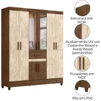 Guarda Roupa Casal Portugal 6p Espelho 165 Cm Castanho Wood Avela Wood Moval