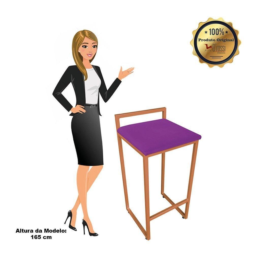 Conjunto 02 Banqueta Alta Industrial Pietra Suede Base Cobre DRossi Roxo - 2