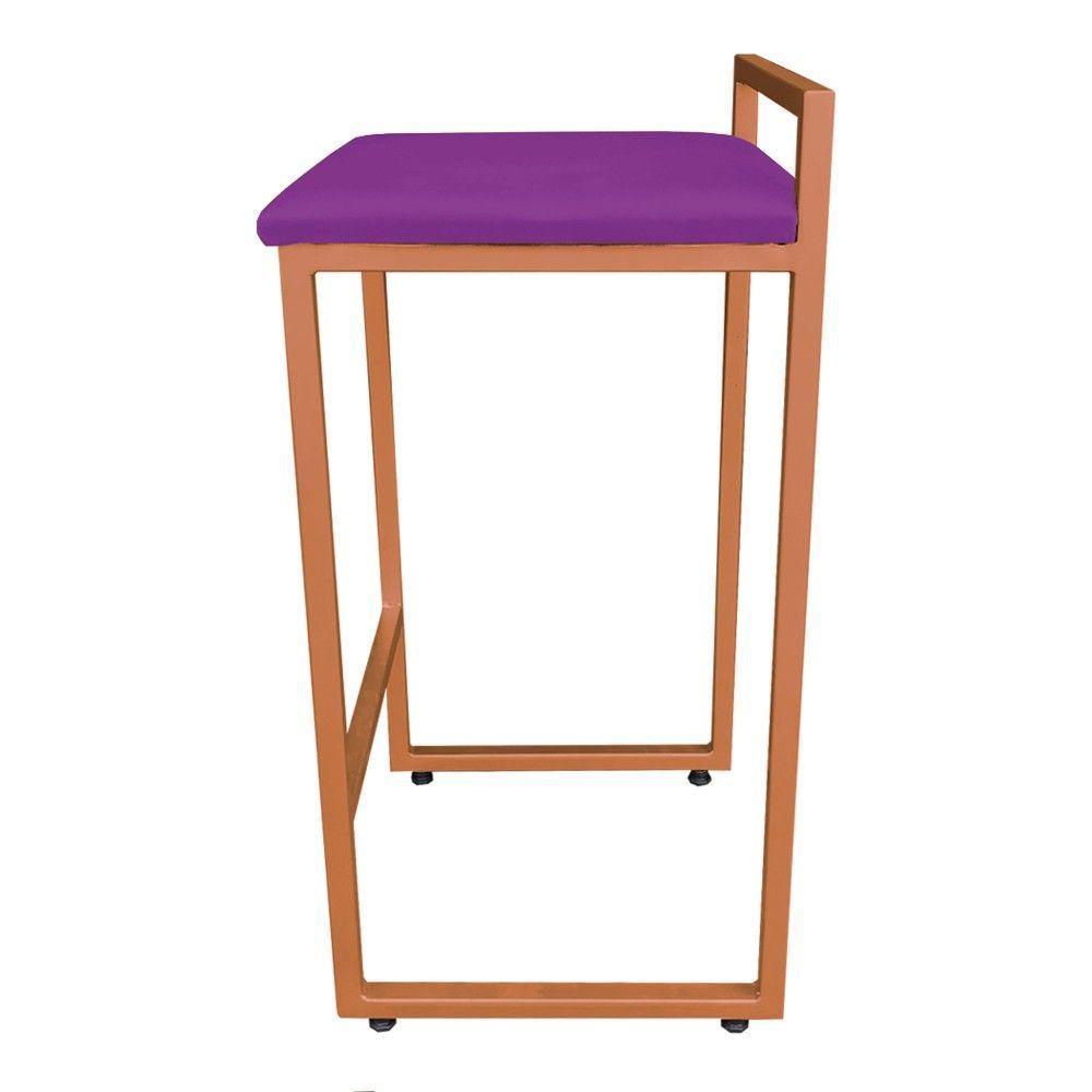 Conjunto 02 Banqueta Alta Industrial Pietra Suede Base Cobre DRossi Roxo - 3