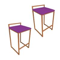 Conjunto 02 Banqueta Alta Industrial Pietra Suede Base Cobre DRossi Roxo - 1