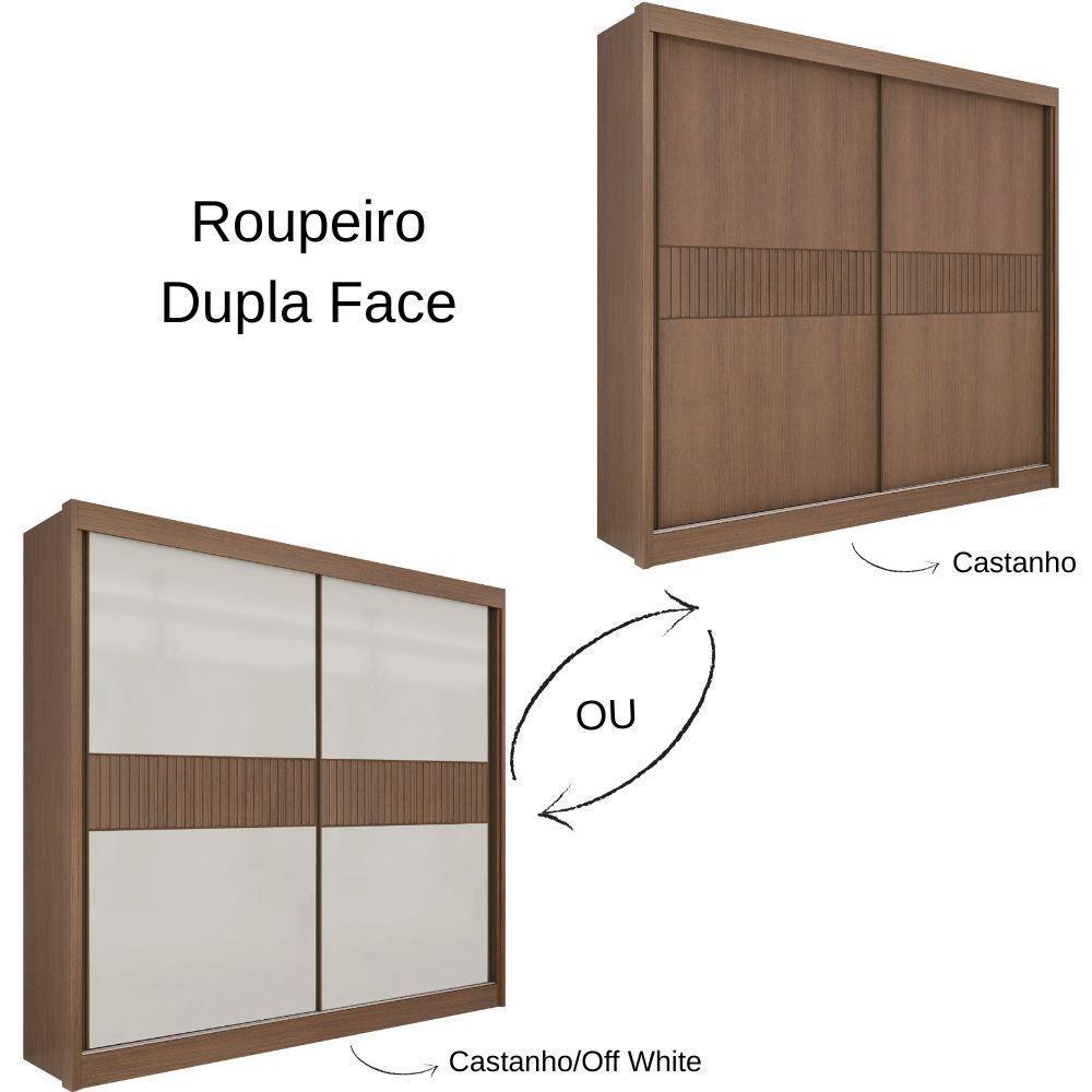 Guarda Roupa Cancun Ripado Castanho Off White 2 Portas 6 Gavetas D?doro - 4