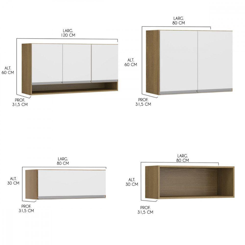 Armário De Cozinha Sabrina 360x202cm 7 Peças Mdp Menu Móveis Branco - 3