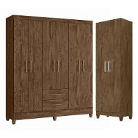 Guarda Roupa Casal Panamá E Armário Multiuso New íris Castanho Wood - Moval - 1