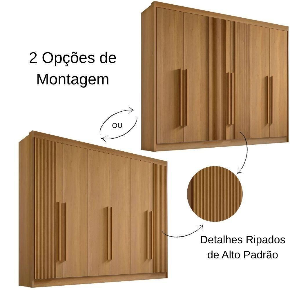 Guarda Roupa Athos Ripado Cinamomo 6 Portas 7 Gavetas D?doro - 4