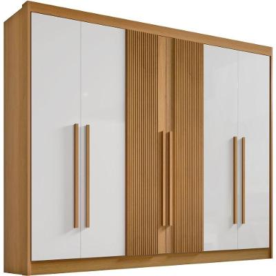 Guarda Roupa Athos Ripado Cinamomo Off White 6 Portas 7 Gavetas D?doro
