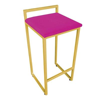 Banqueta Alta Industrial Pietra Suede Base Dourado DRossi Pink