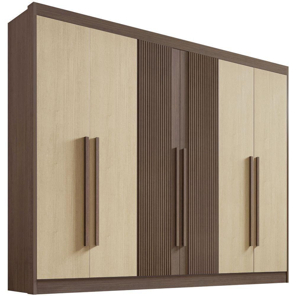 Guarda Roupa Athos Ripado Castanho Linho 6 Portas 7 Gavetas D?doro - 1