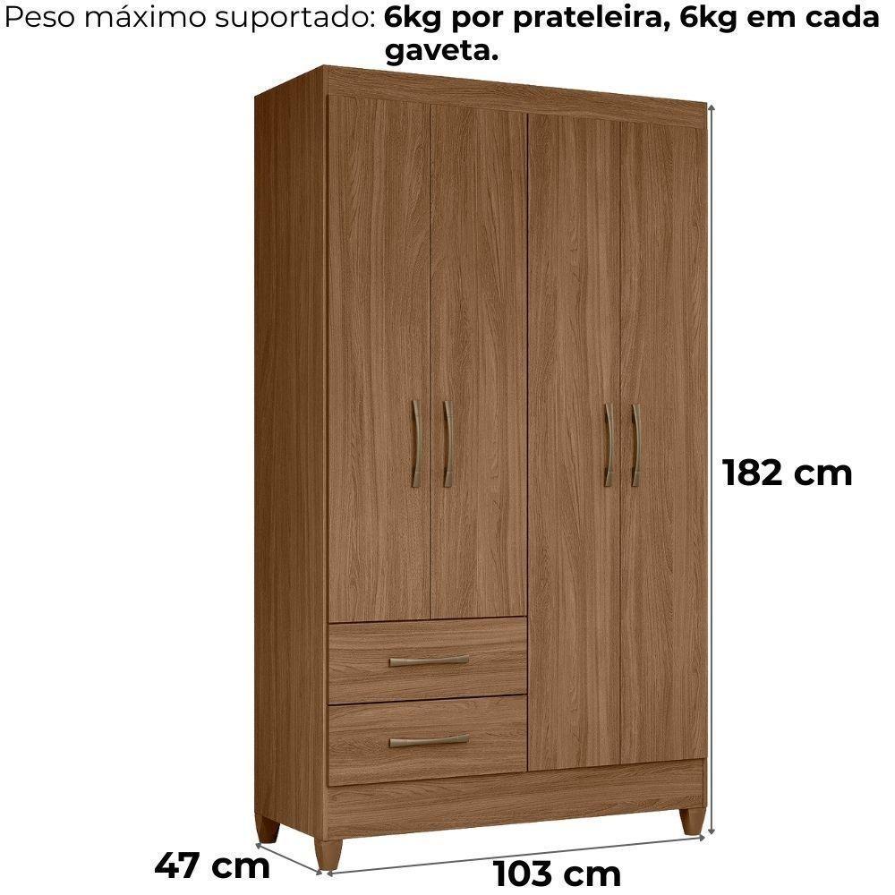 Guarda Roupa Solteiro Chile 4p 103 Cm Carvalho Moval Carvalho - 3