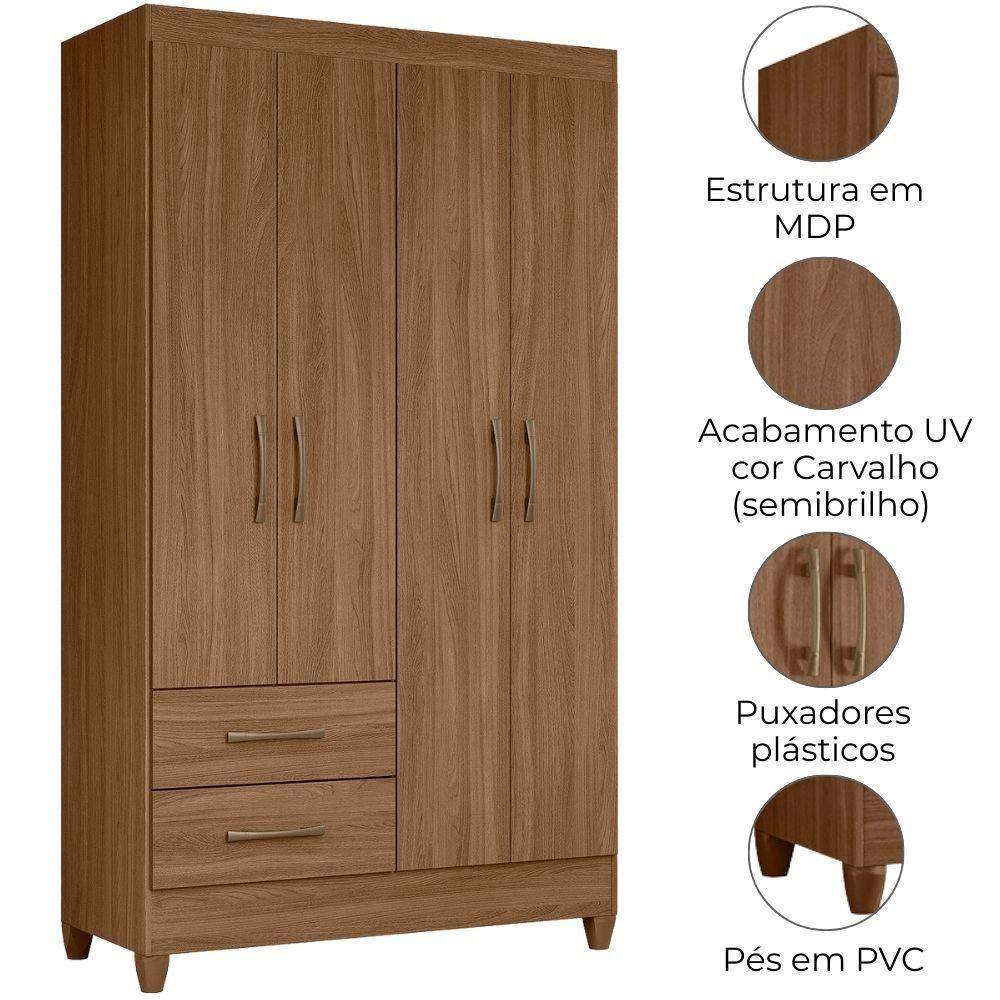 Guarda Roupa Solteiro Chile 4p 103 Cm Carvalho Moval Carvalho - 4