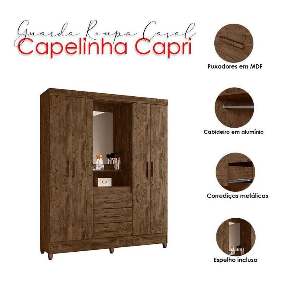 Guarda Roupa Casal Capelinha Capri Com Cômoda Vênus Com Pés E Armário Multiuso New íris Castanho Wood – Moval - 3