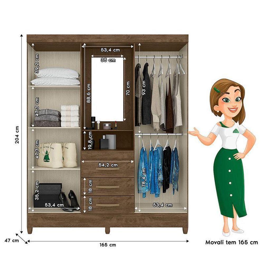 Guarda Roupa Casal Capelinha Capri Com Cômoda Vênus Com Pés E Armário Multiuso New íris Castanho Wood – Moval - 4