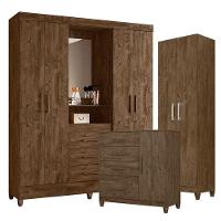 Guarda Roupa Casal Capelinha Capri Com Cômoda Vênus Com Pés E Armário Multiuso New íris Castanho Wood – Moval - 1