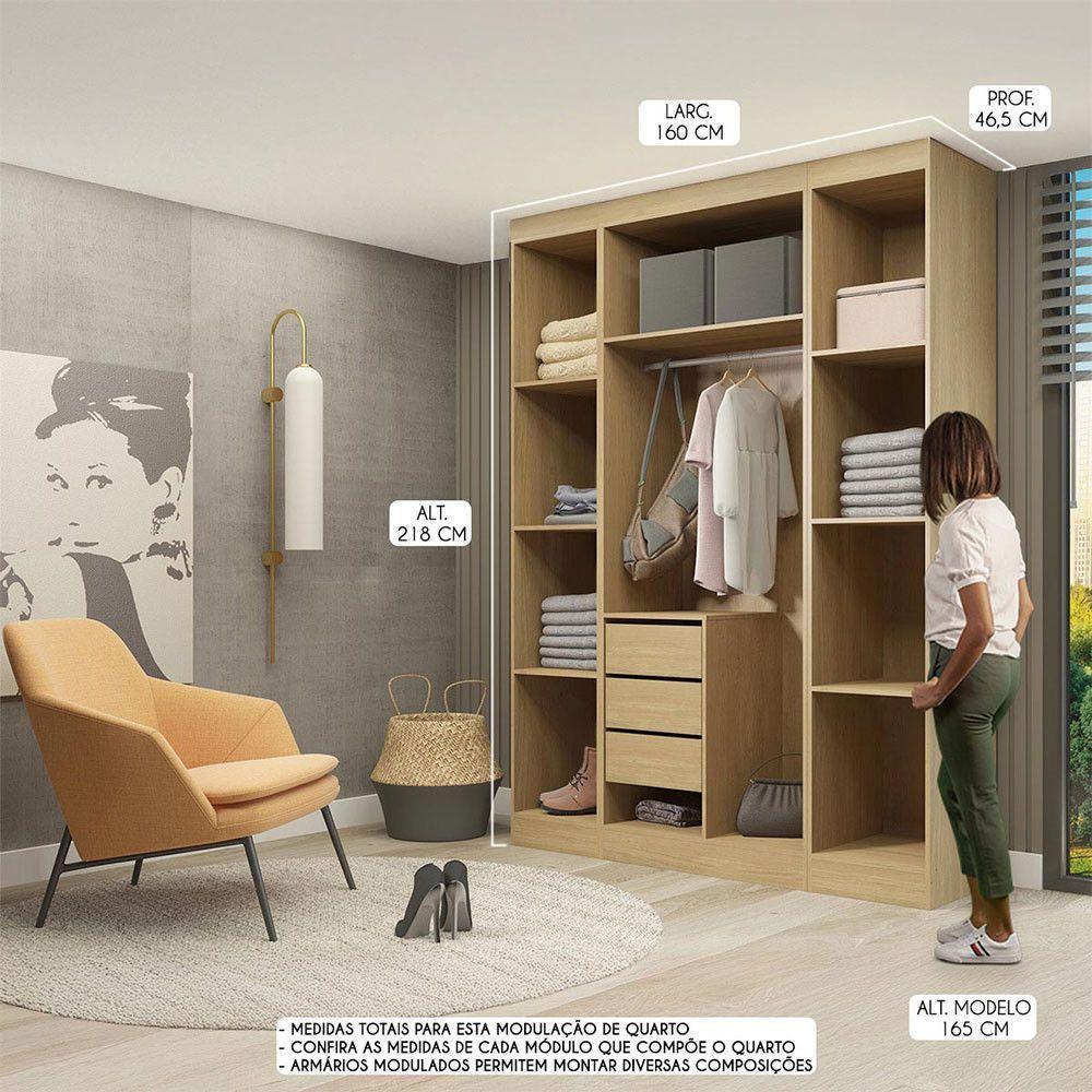 Guarda Roupa Solteiro 160x218cm Modulado Selene 3 Peças Menu Marrom - 3