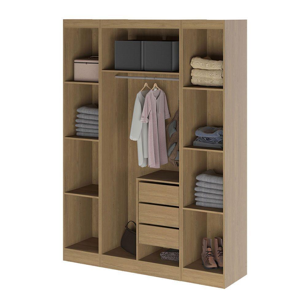 Guarda Roupa Solteiro 160x218cm Modulado Selene 3 Peças Menu Marrom - 5