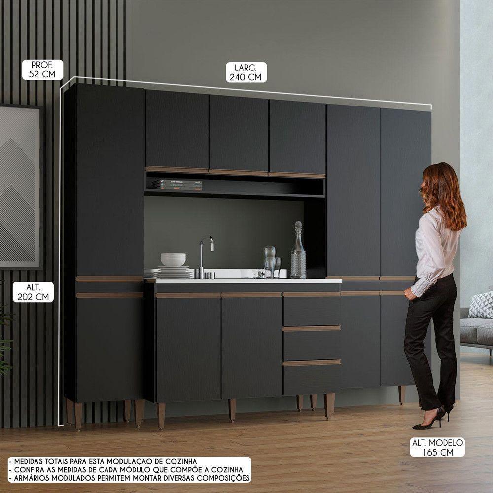 Cozinha Compacta Balcão Pia Kitnet 240x202 4 Pçs Menu Móveis Preto - 2