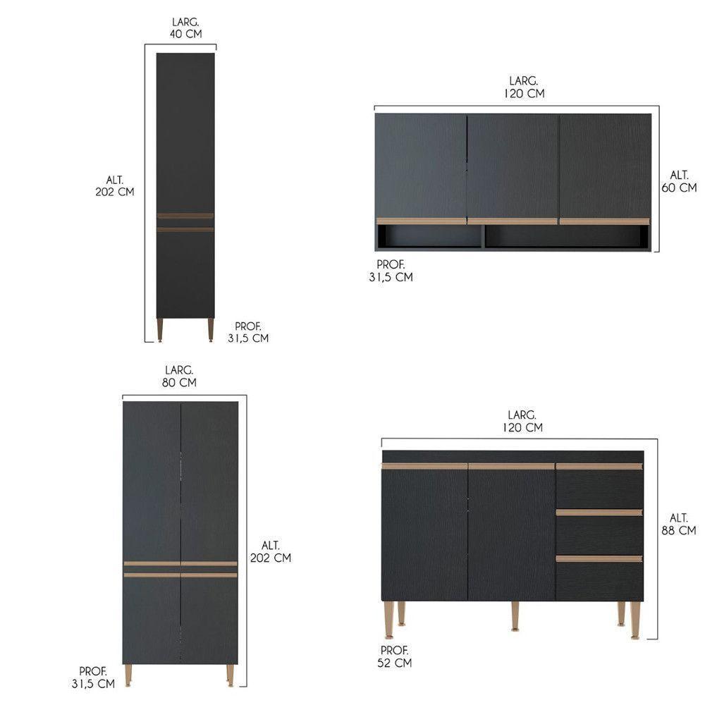 Cozinha Compacta Balcão Pia Kitnet 240x202 4 Pçs Menu Móveis Preto - 3