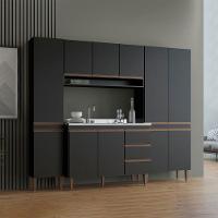 Cozinha Compacta Balcão Pia Kitnet 240x202 4 Pçs Menu Móveis Preto - 1